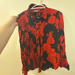 Button up flower shirt black and red